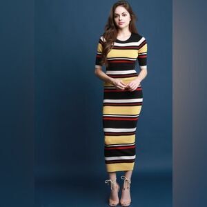 NWT AKIRA Horizontal Striped Bodycon Knit Ribbed Maxi Dress Multicolor Small